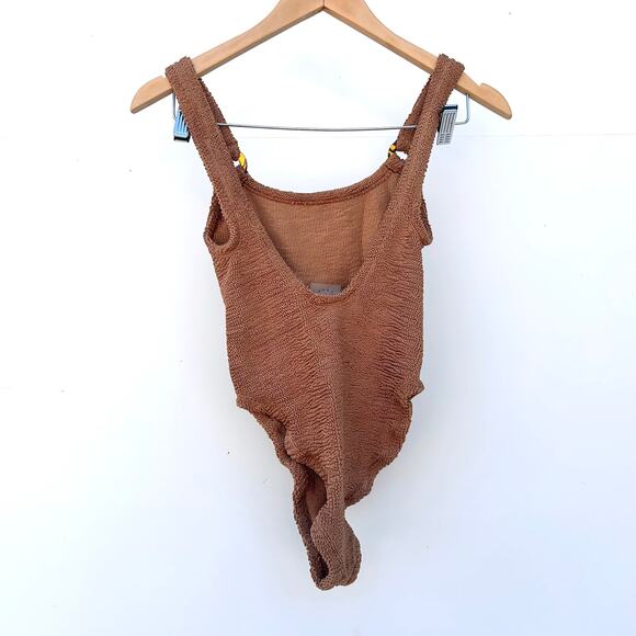 Hunza G Domino One Piece Tortoiseshell Rings Nude Metallic Coco Crinkle Tan - Picture 4 of 9